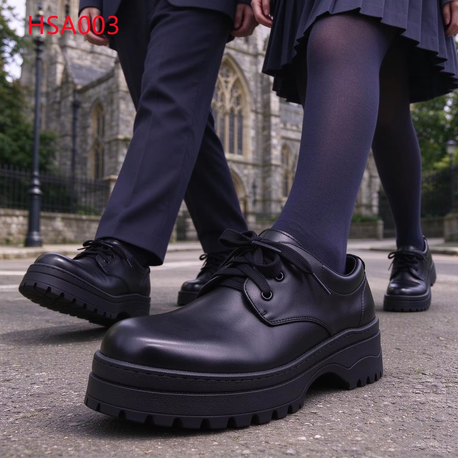 LXG,Primary&secondary Hua Singh Student Leather Shoes Kenya Like Stitching Rubber Sole Lace-up Style School Uniform Shoes HSA003