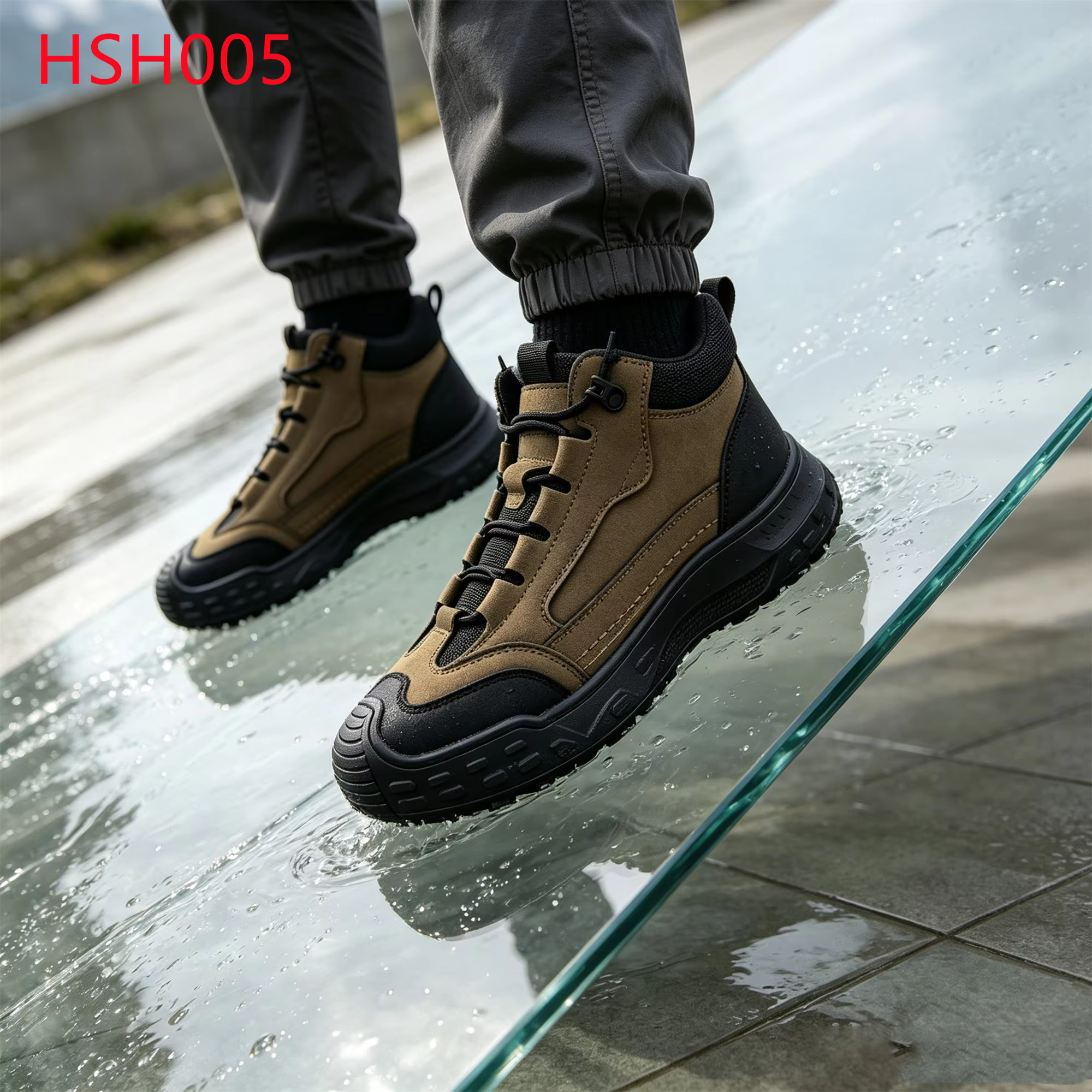 XYM,Rock Pile Area Stitching Rubber Sole Hua Singh Hiking Shoes Expedition Suitable Anti-kick Function Khaki/black Color Walking Boots HSH005