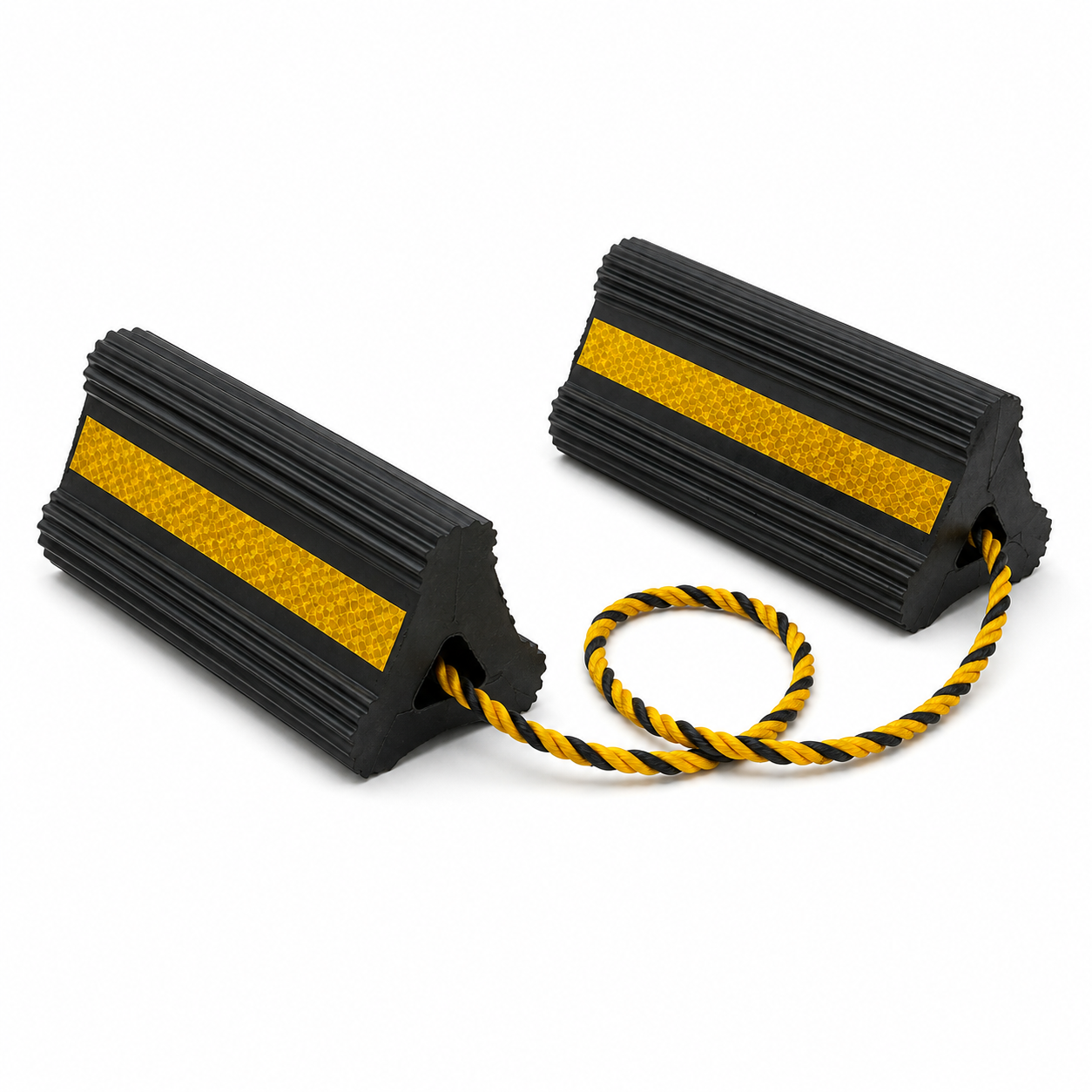 Heavy Duty Rubber Wheel Chock with Reflective Strip and Rope-AWC01