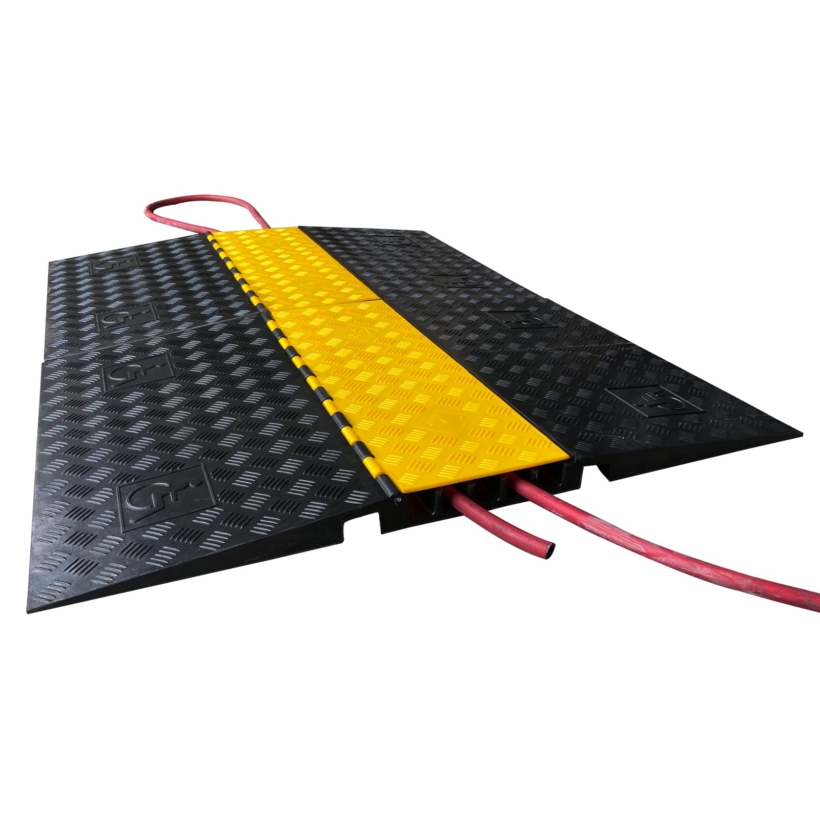 Industrial Heavy-Duty ADA-Accessible 5-Channel Cable Protector with Reinforced High-Visibility PVC Lid-YS-LY5XC-1