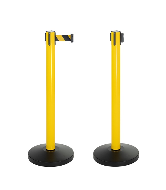 High-Visibility Industrial Safety Retractable Belt Stanchion with Refillable Stability Base-One meter yellow style