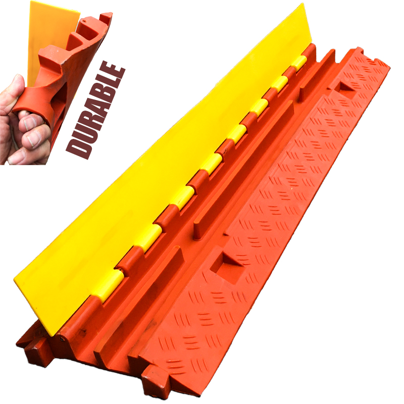 Heavy-Duty High-Visibility Industrial 2-Channel Cable Protector with Reinforced PVC Flip-Top Lid-2XC07 Orange