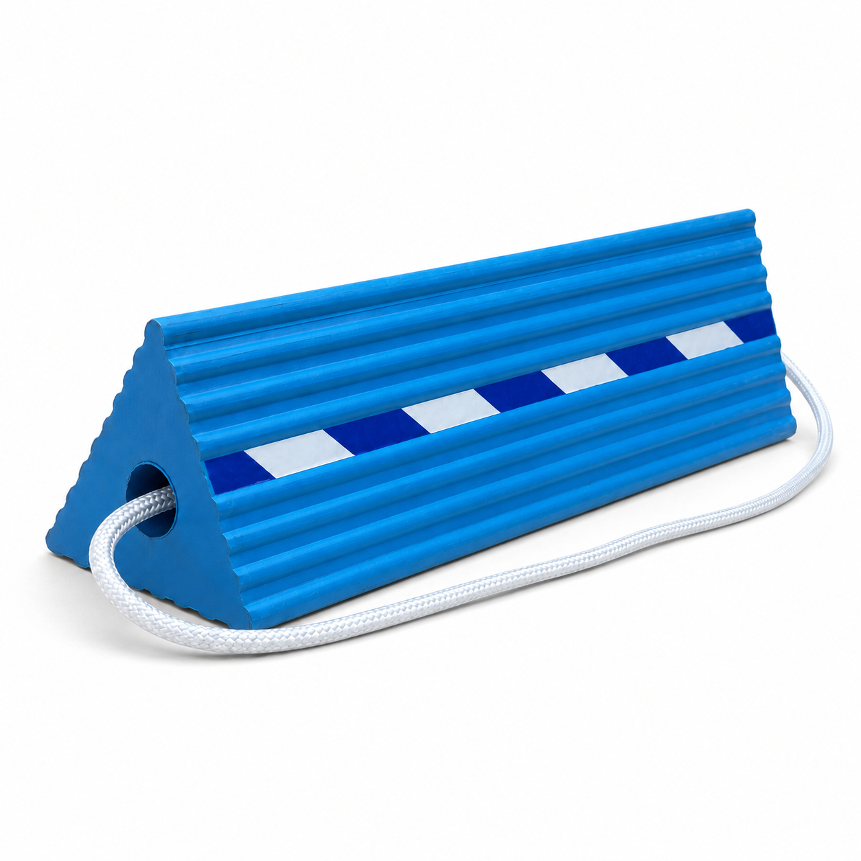 Calço Industrial de Borracha Super Resistente – Calço de Segurança de Alto Perfil de 11 kg para Caminhões de Mineração, Reboques Comerciais e Equipamentos Pesados – AWC06-Azul