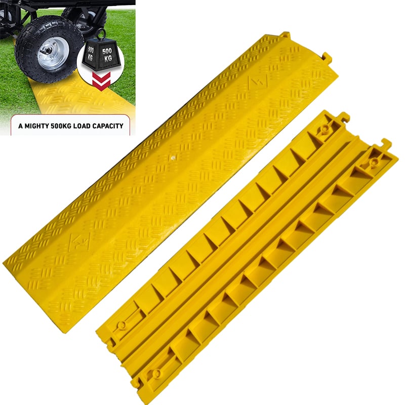 Portable 2-Channel High-Visibility Rubber Cable Protector for Pedestrian and Light-Duty Safety-2XC10