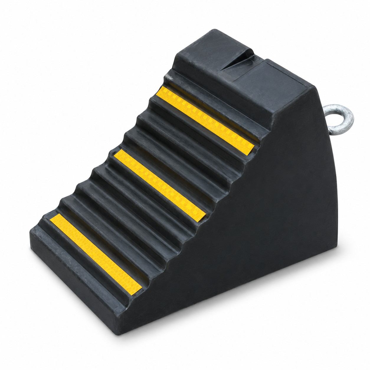Calço Super-Resistente de Borracha para Rodas com Faixas Refletivas e Argola para Caminhões e Reboques – SW-WC15