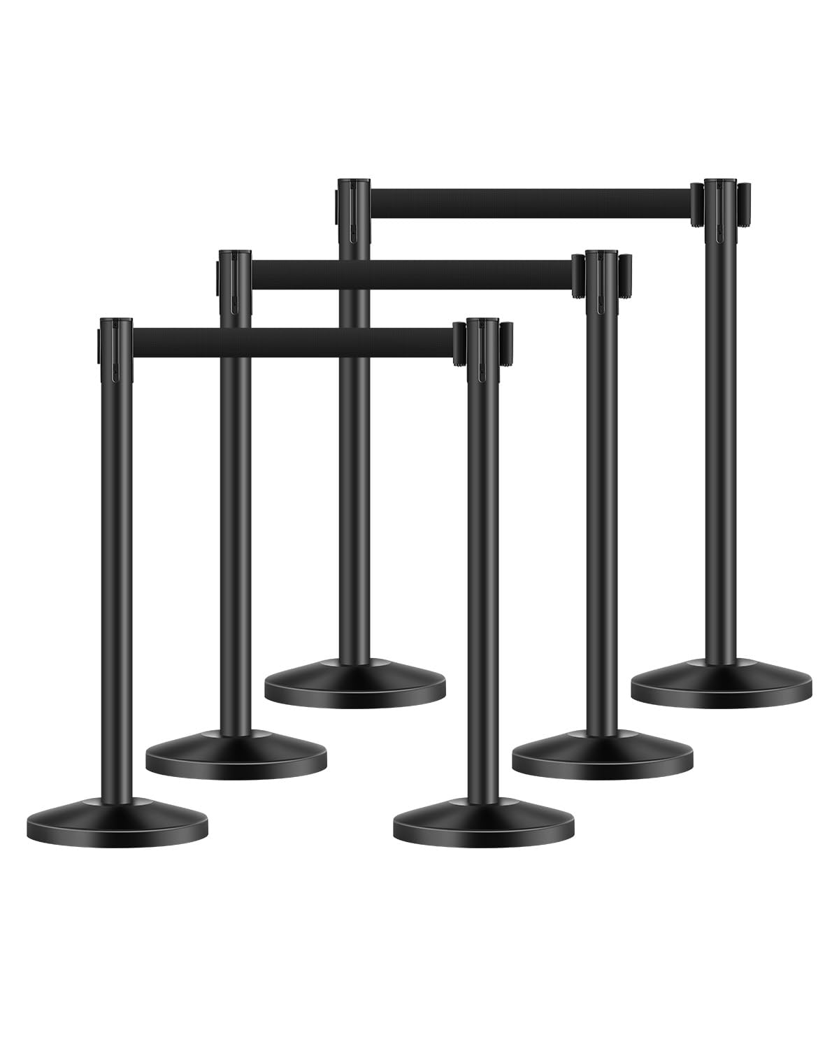Conjunto Premium de Colunas com Fita Retrátil Preta para Controle Profissional de Multidões e Gestão de Filas – Estilo preto de 1 metro