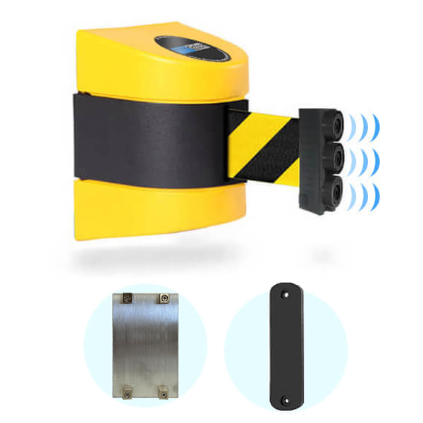 Industriële wandgemonteerde opvouwbare gordelafsluiting met magnetische bevestiging en magnetisch gordeluiteinde – magnetische aantrekking van één meter
