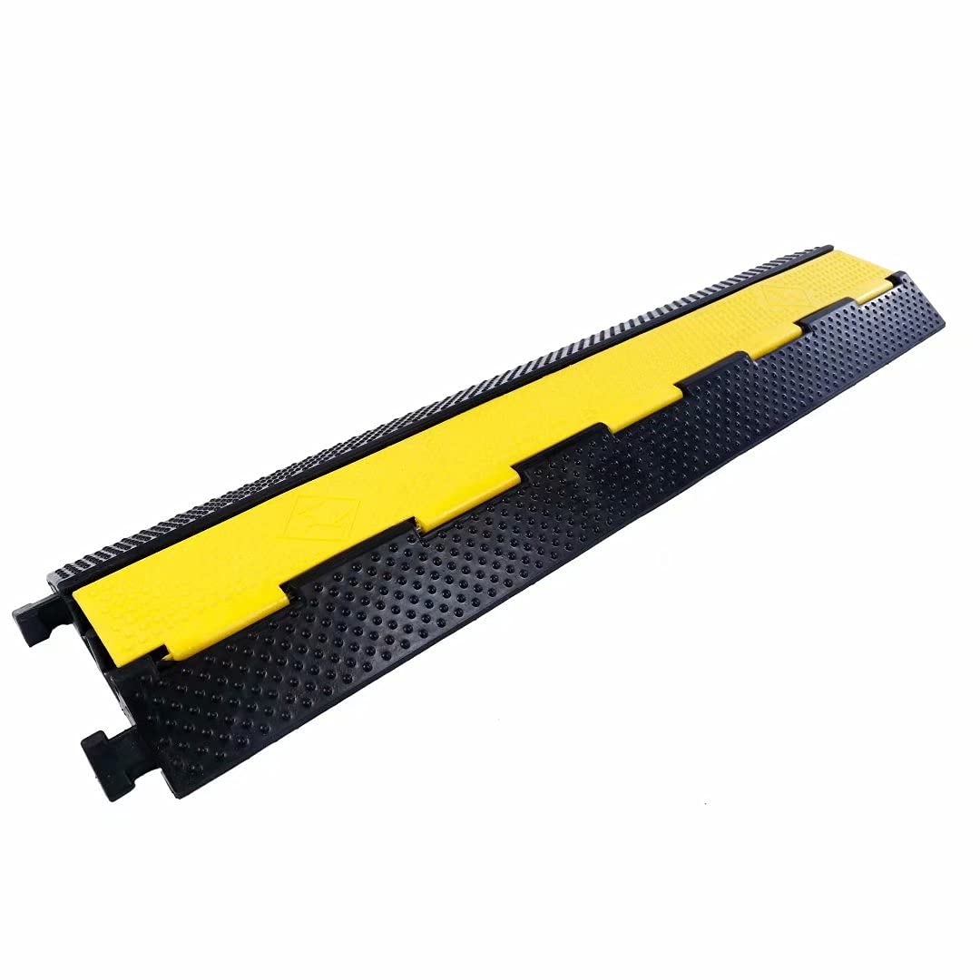 Industrial 2-Channel Rubber Cable Protector Ramp with Reinforced PVC Flip-Top Safety Lid-2Xc04