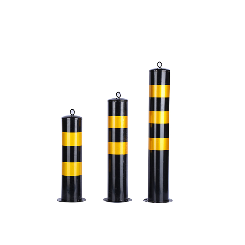Bolardo de Segurança em Aço Pesado com Flange de Fixação – Poste Fixo de Ferro para Estacionamento de 500 mm com Faixas Refletivas de Alta Visibilidade – BS