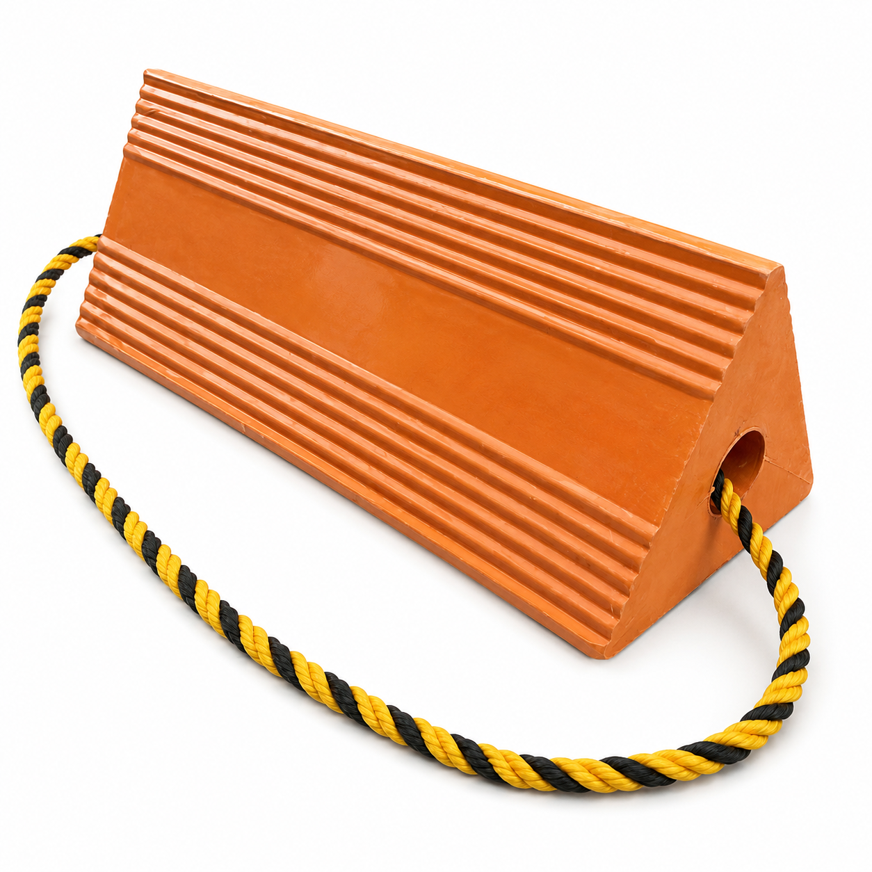 Calço industrial super resistente em borracha para rodas – calço de segurança de alto perfil de 11 kg para caminhões de mineração, reboques comerciais e equipamentos pesados – AWC06-Laranja