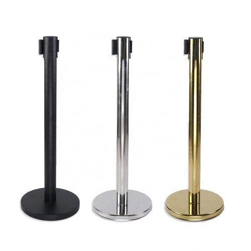 Polished Stainless Steel crowd control stanchion with 2m retractable belt Barrier for sale.jpg