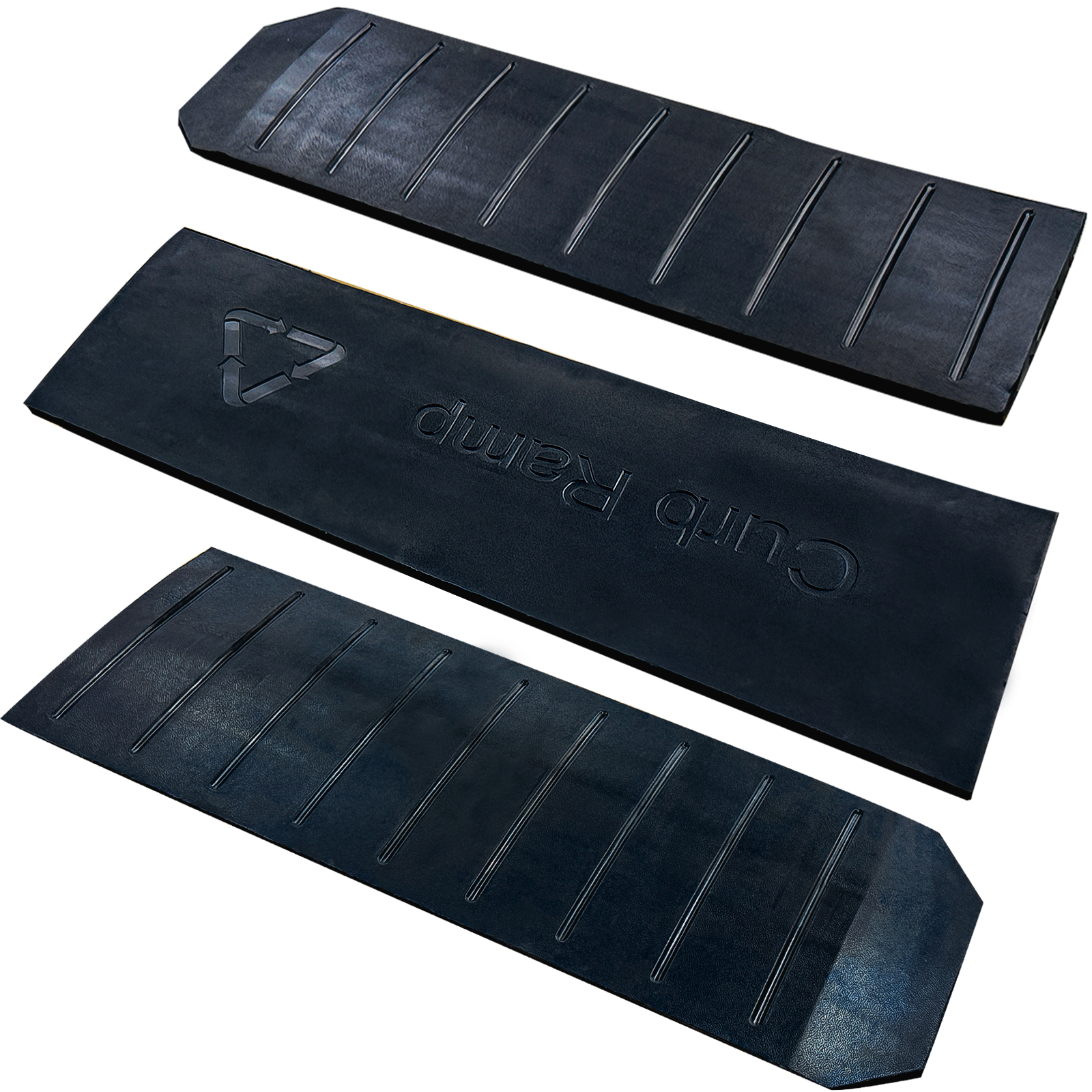 Industrial-Grade Modular Rubber Driveway Curb Ramp with Integrated Drainage Bridge-TRC08 Black