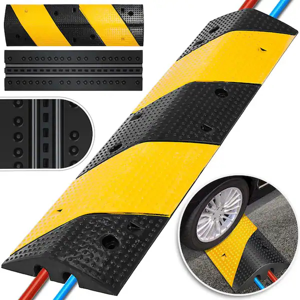 Heavy Duty Rubber Speed Bump Cable Protector – 2 Channel Industrial Hose & Cord Ramp for Traffic Safety-100SB35_2