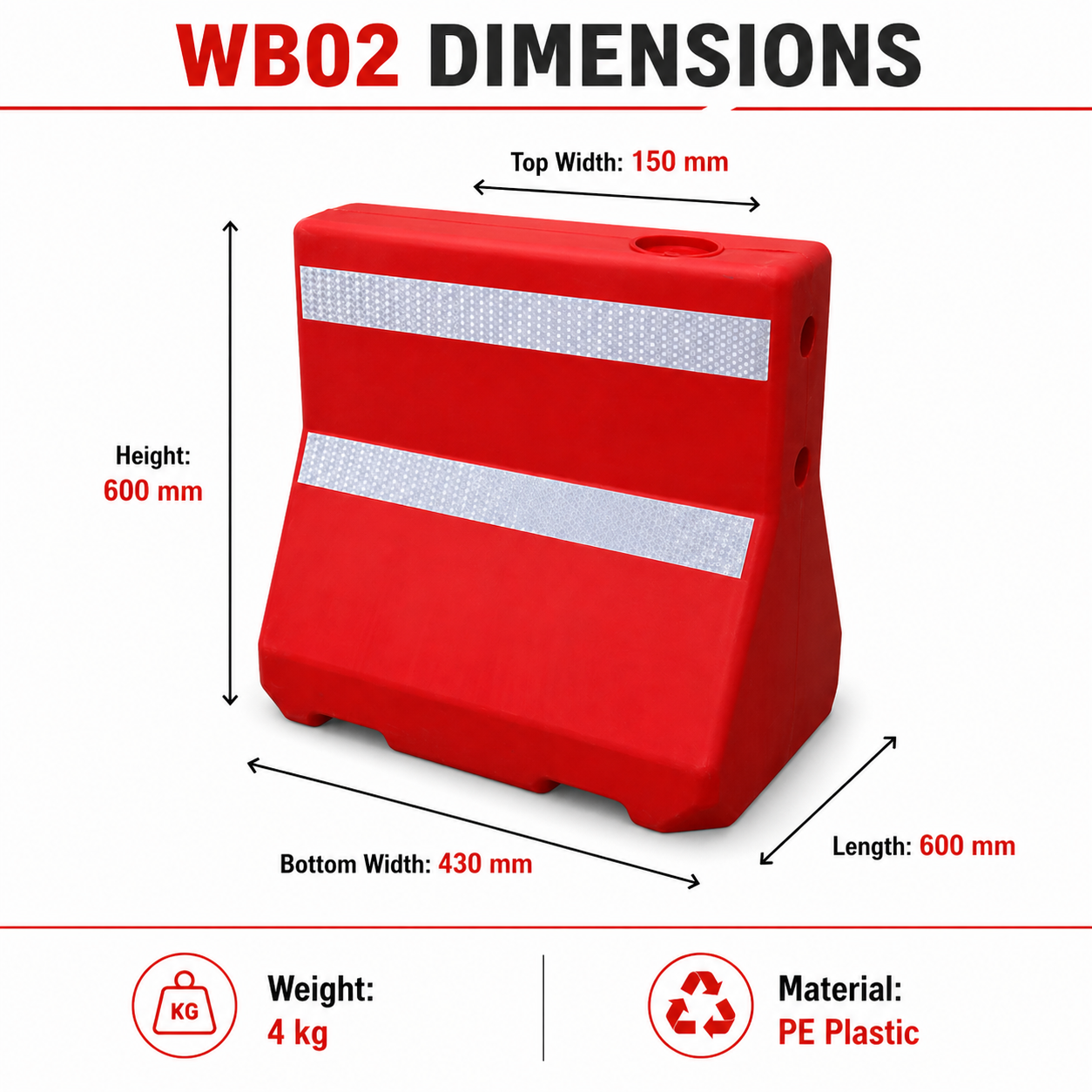 Portable Plastic Water-Filled Barrier Base - Durable PE Traffic Safety Fence Foundation for Construction and Crowd Control-WB01-02