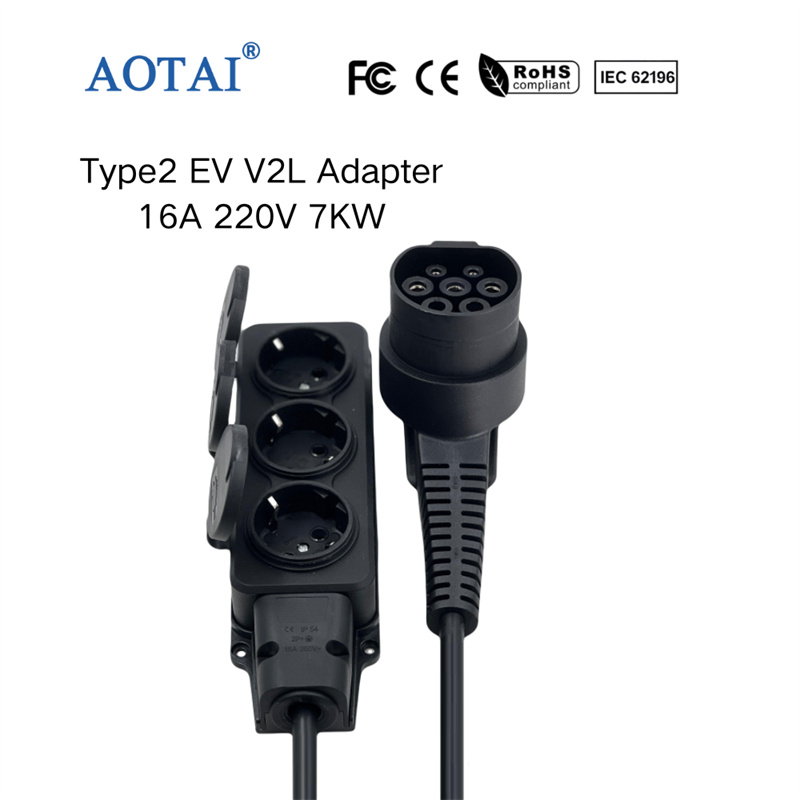 AOTAI:n ajoneuvo-lataus (V2L) -purkukaapeli, tyyppi 2 → EU:n Schuko*3-pistorasia