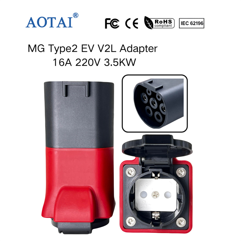 AOTAI V2L-adapter 220 V, Type 2 til Schuko biludladningsadapter til udledning for MG EV'er