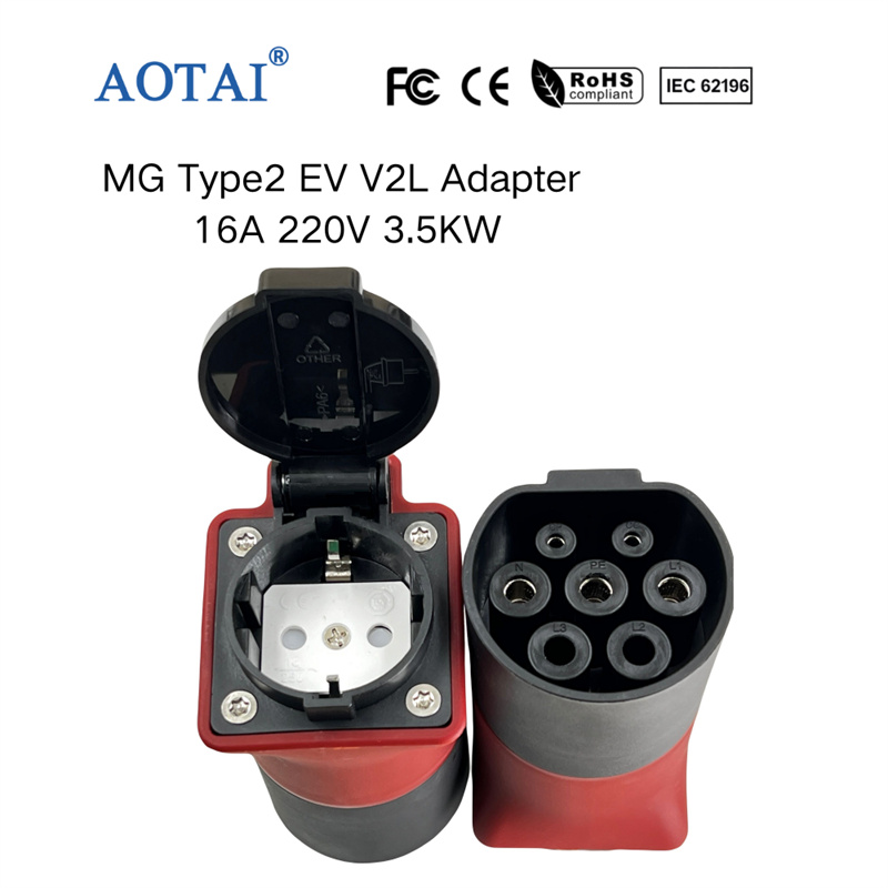 AOTAI V2L-adapter 220 V, Type 2 til Schuko biludladningsadapter til udledning for MG EV'er