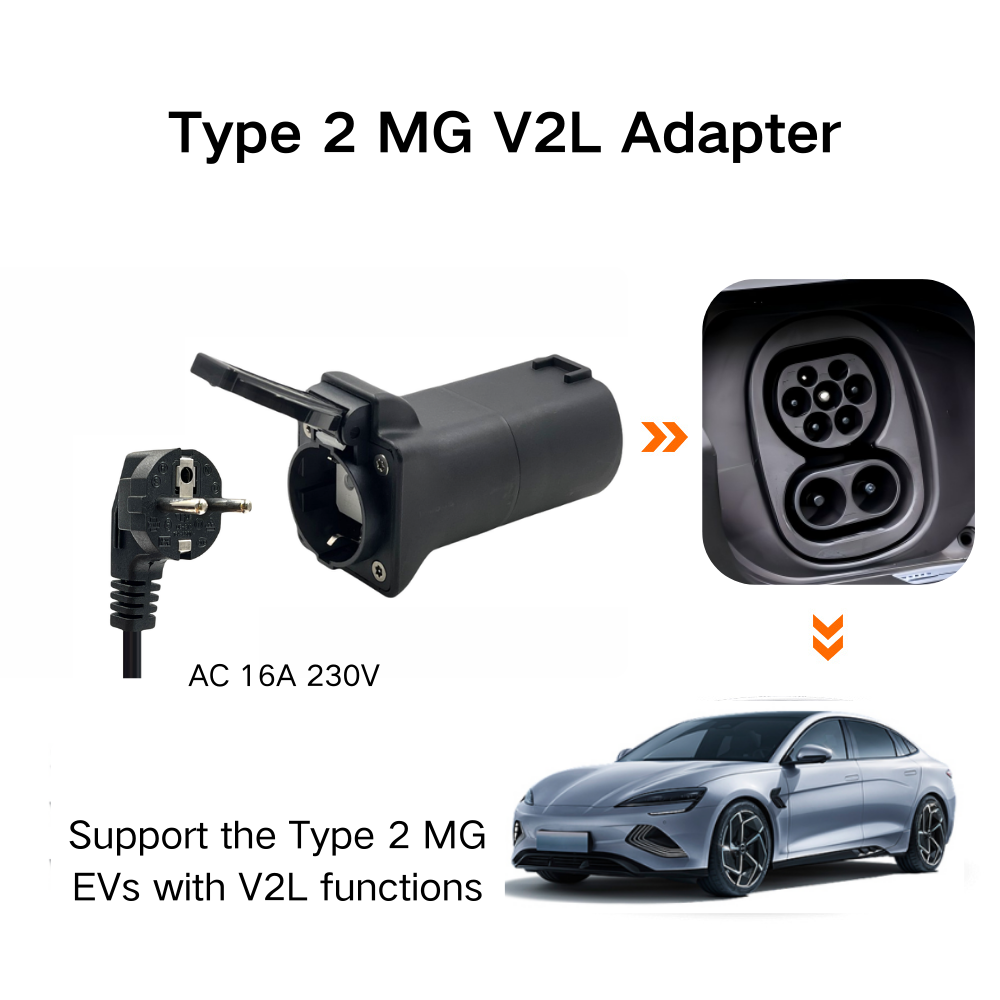 AOTAI V2L-adapter 220 V, Type 2 til Schuko biludladningsadapter til udledning for MG EV'er