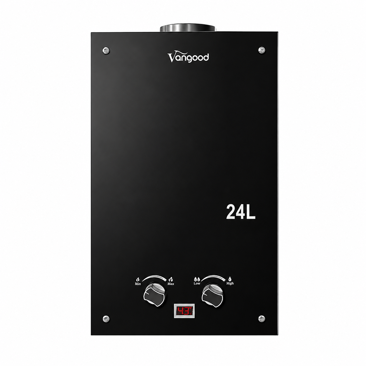24L Stainless Steel Natural Gas Water Heater Glass Panel Adjustable Temperature Wall Mounted Battery Powered Stable Hot Water