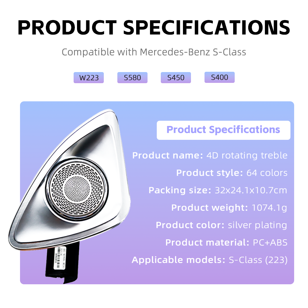Mercedes S-class W223 Audio Speakers 4D Rotating Tweeter Speaker 64 Colors Ambient Light
