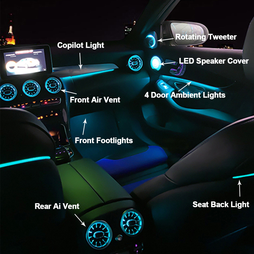 Mercedes-Benz C-class W205 Ambient Light Interior 64 Colors Air Vent Rotating Speaker C43 C63 C260
