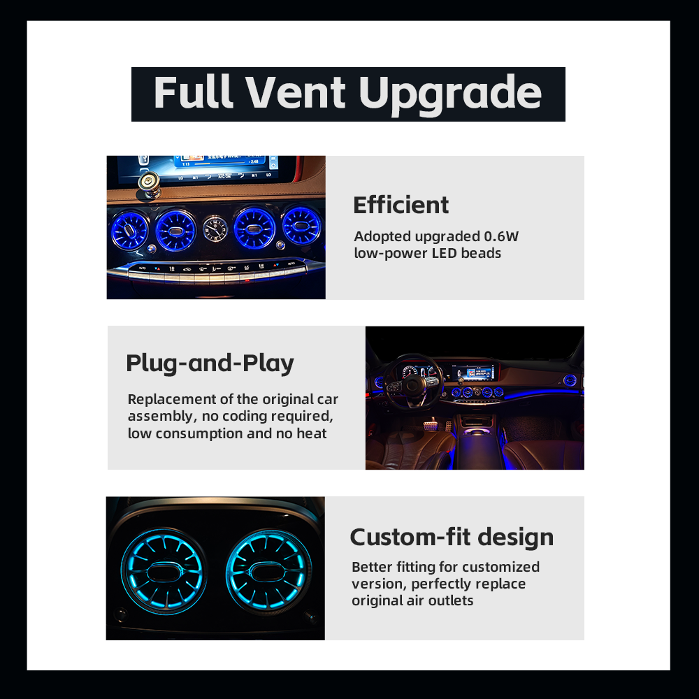 Mercedes S-class W222 Front and Rear Turbine Air Vent Outlet 7/64 Colors Ambient Light