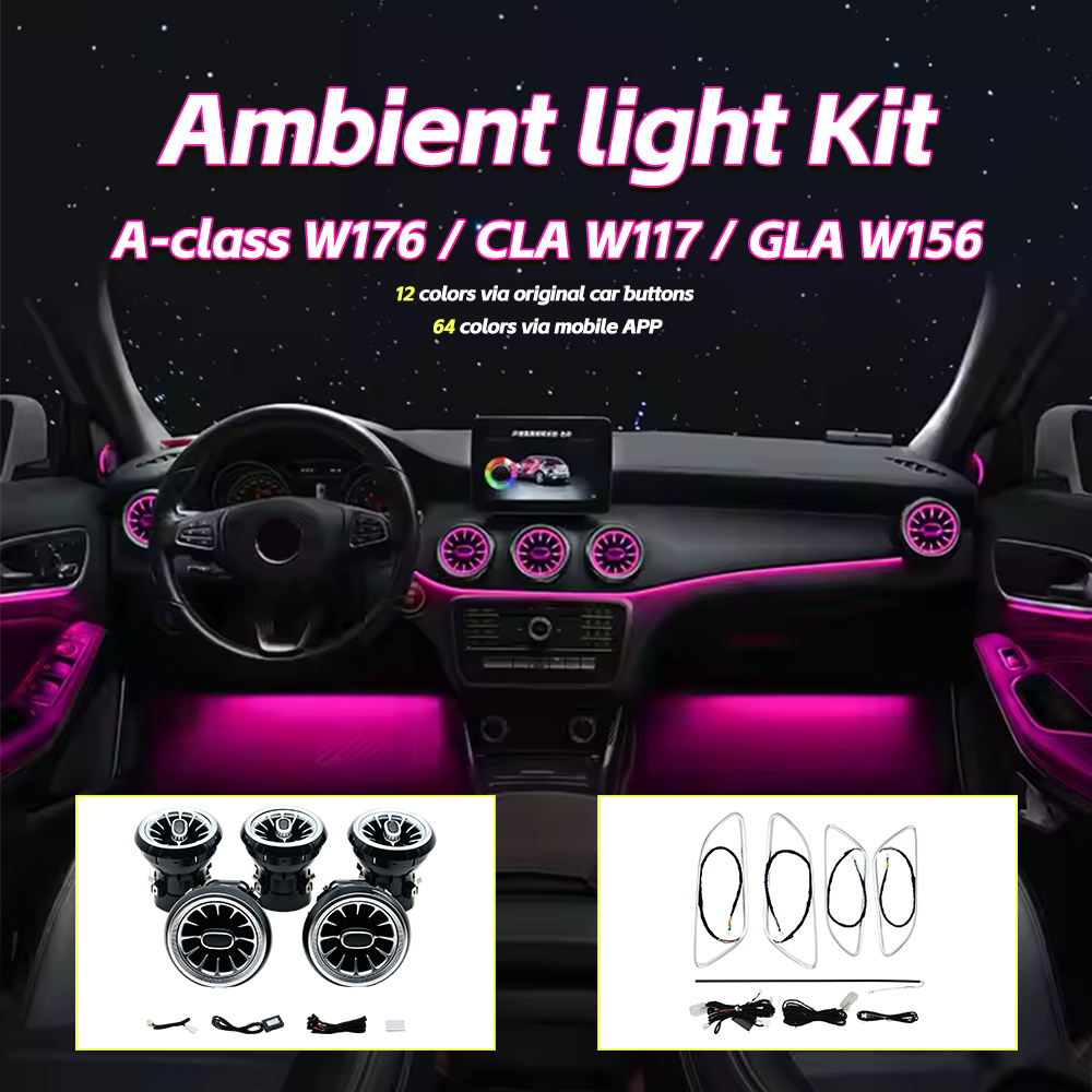 mercedes benz w117 car interior ambient lighting with 12 color decor atmosphere light-7