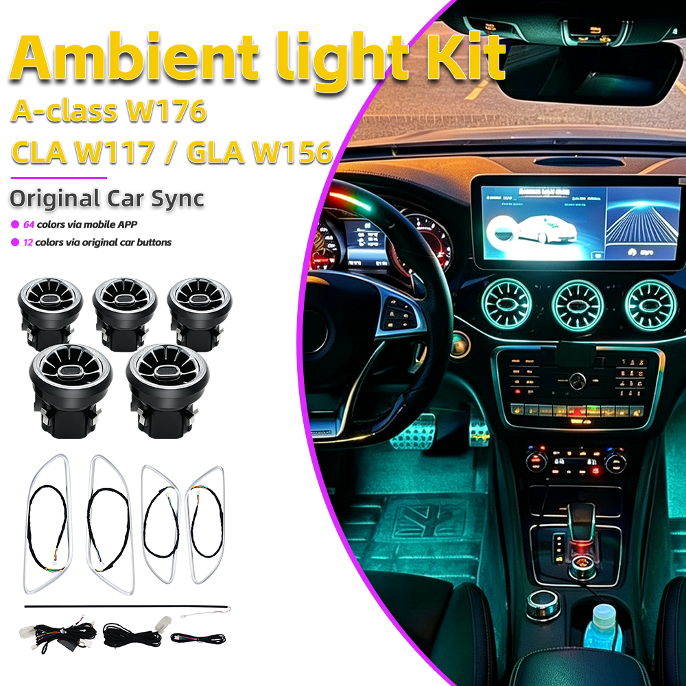 Mercedes-Benz W117 Car Interior Ambient Lighting with 12 Color Decor Atmosphere Light