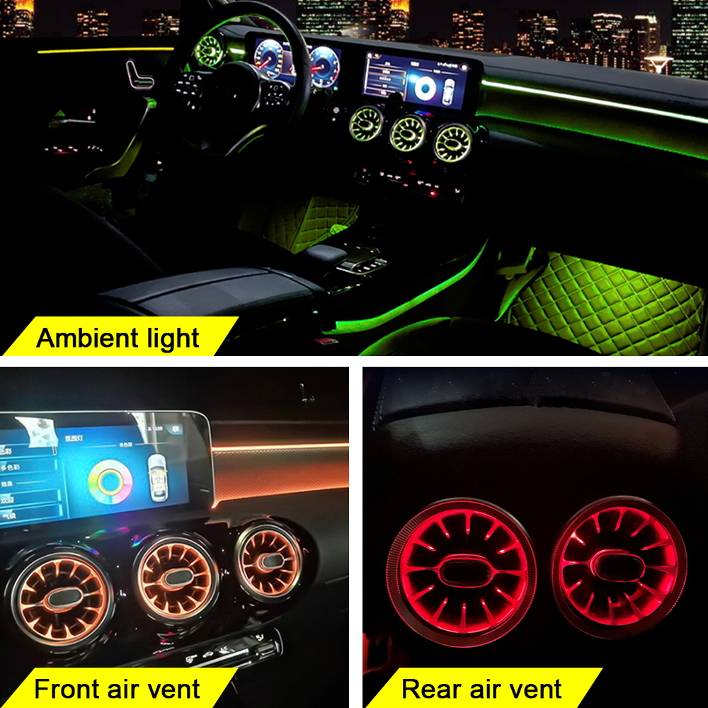 Mercedes-Benz A-Class W177 CLA W118 Multicolor Front Rear Air Vent Interior Decoration 64 Colors LED Ambient Light 