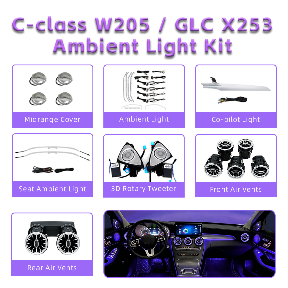 Mercedes-Benz C-class W205 Ambient Light Interior 64 Colors Air Vent Rotating Speaker C43 C63 C260