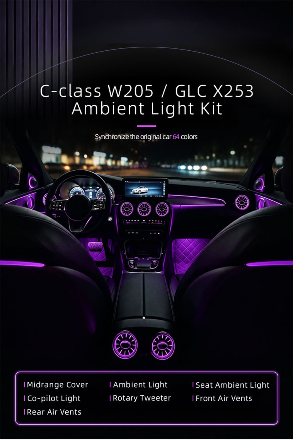 mercedes benz glc x253 ambient light interior 64 colors atmosphere lamp-10