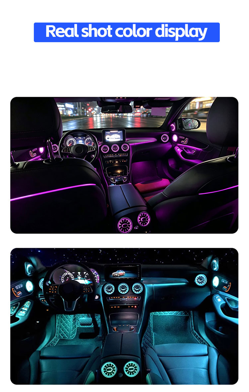 mercedes benz w205 car ambient light set rgb 64 colors atmosphere light c class w205-12