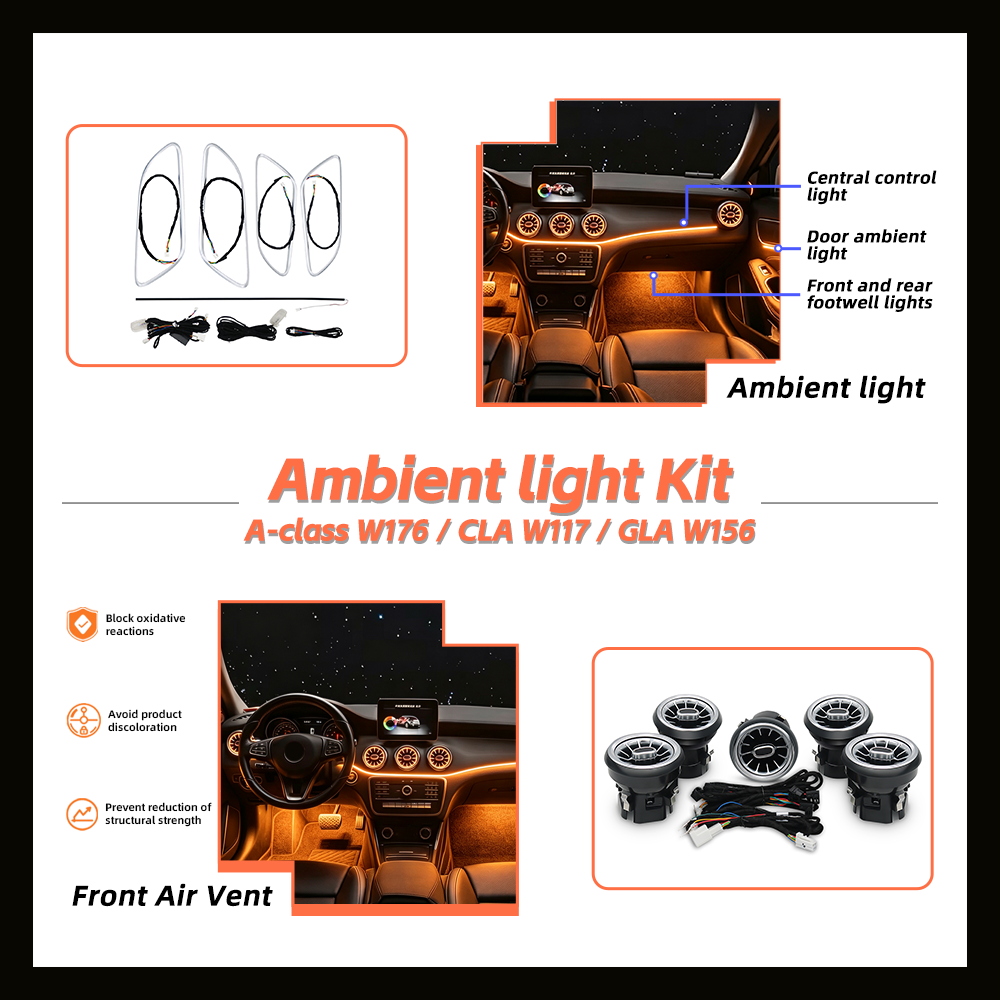 Mercedes-Benz W117 Car Interior Ambient Lighting with 12 Color Decor Atmosphere Light