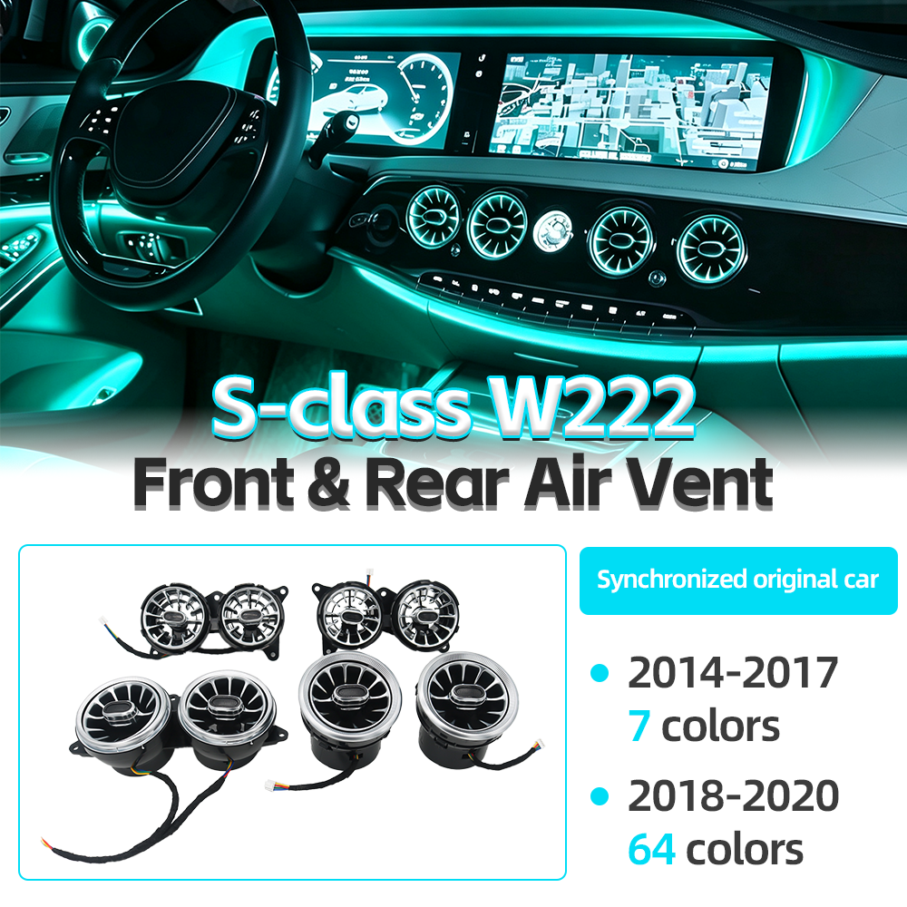Mercedes S-class W222 Front and Rear Turbine Air Vent Outlet 7/64 Colors Ambient Light