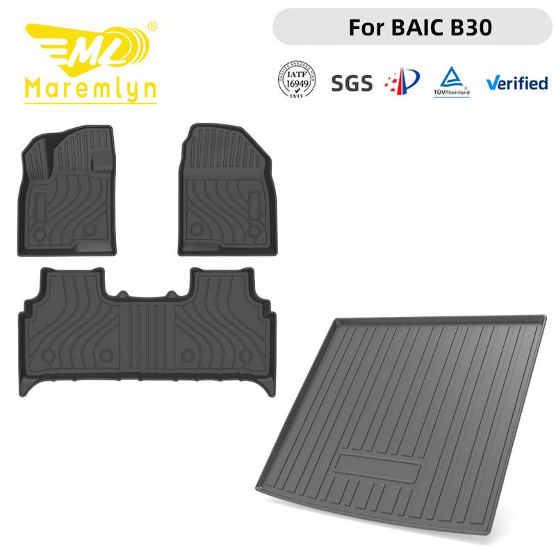 Maremlyn BAIC B30 TPE Floor Mats + Rear Trunk Mat | Full-Coverage 3D Liners, Waterproof, Odor-Free