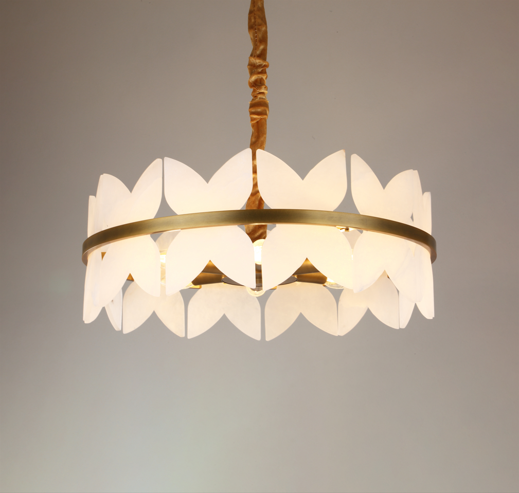 Aplique de techo NHB Lighting en alabastro español | Diseño de anillo de una sola capa y cobre macizo | Latón cepillado | Ø550 x H205 mm