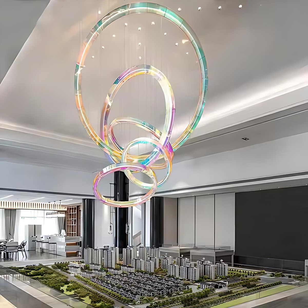 98005 Custom Acrylic Multi-Ring Chandelier – A Perfect Fusion of Modern Art and Elegant Lighting 