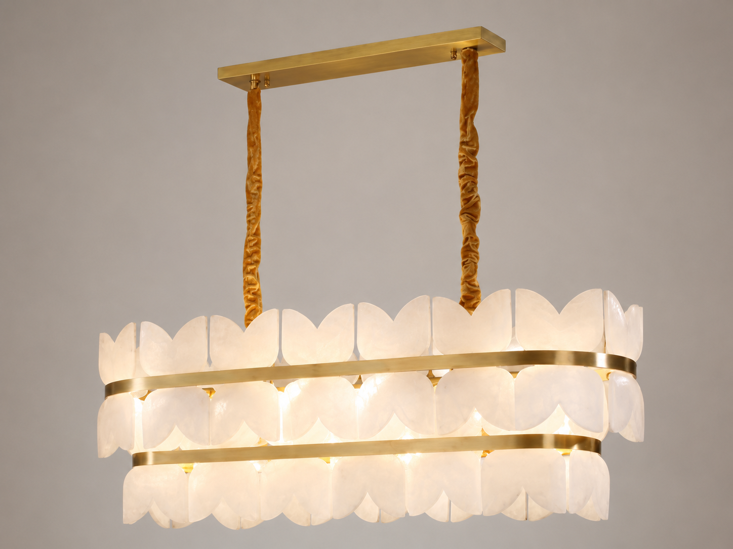 Aplique de techo NHB Lighting en alabastro español | Diseño ovalado y cobre macizo | Latón cepillado | L1350 x A350 x H360 mm