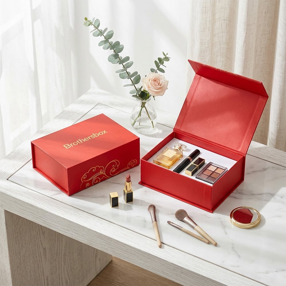 Caixas de Presente Rígidas Luxuosas Personalizadas Vermelhas com Fecho Magnético para Cosméticos