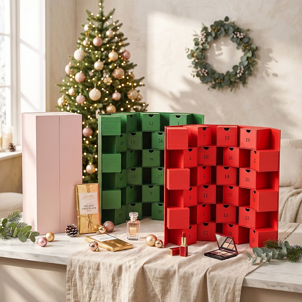 Caixa de Calendário do Advento de Natal Dobrável com 24 Dias para Presentes de Fim de Ano