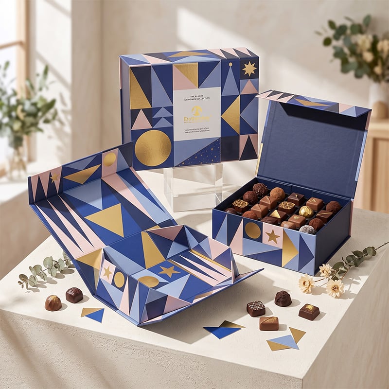 Caixa de Presente Rígida Dobrável em Papel para Chocolates e Trufas