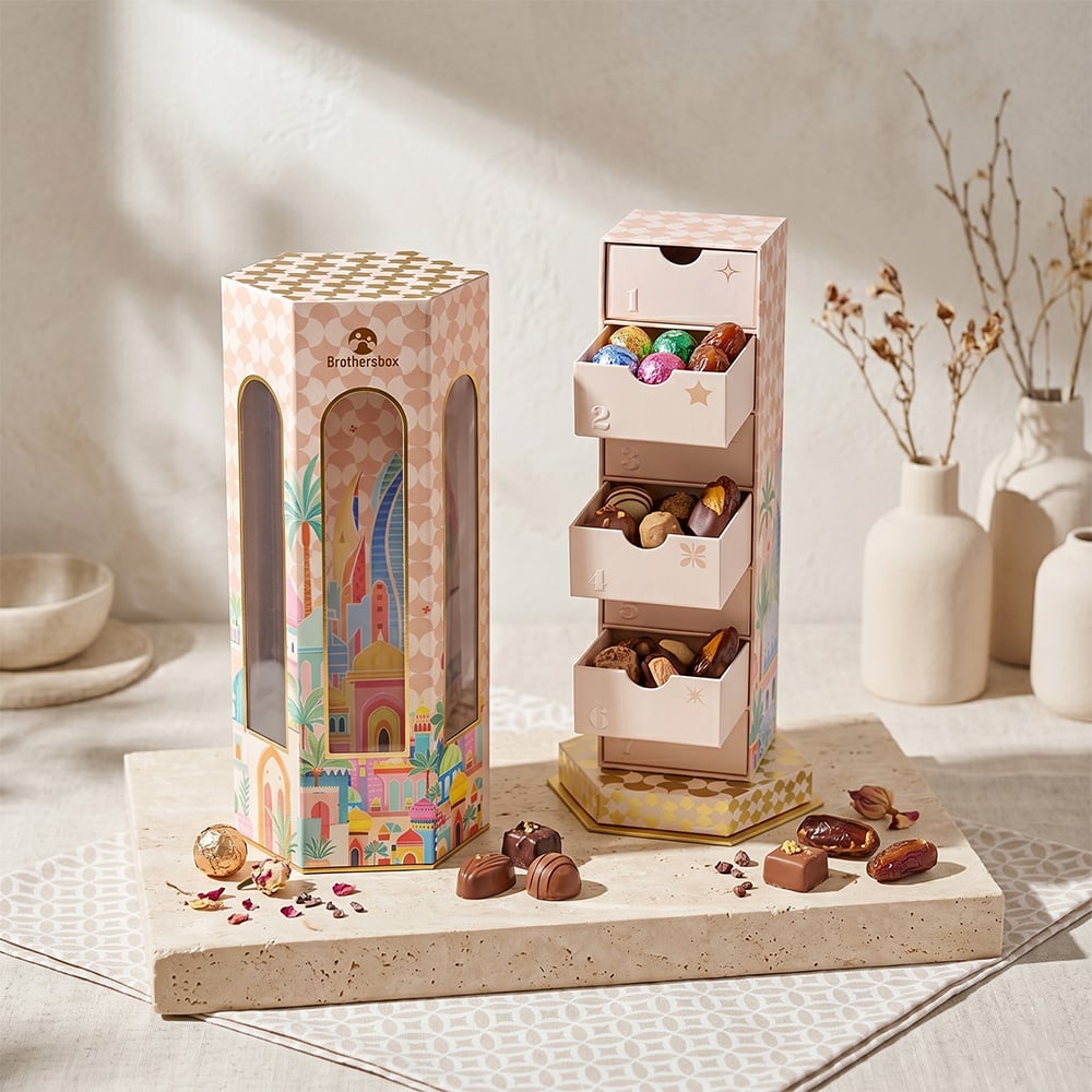 Caixa de Calendário do Advento de Chocolate de 7 Dias Personalizada no Estilo Médio-Oriental para o Ramadã