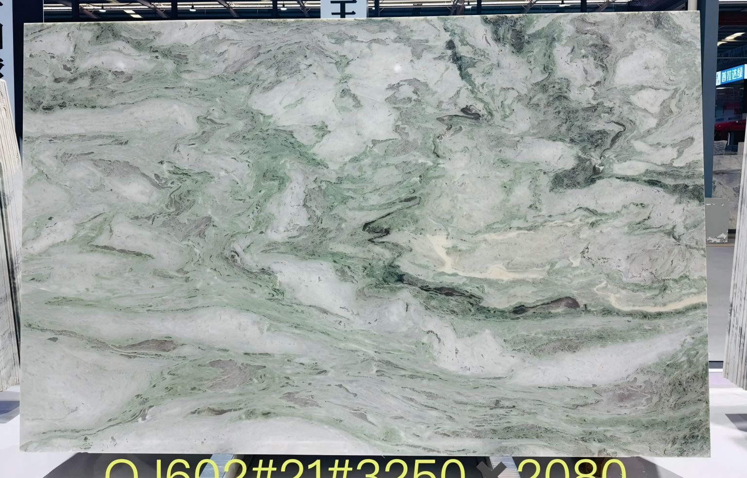 Mint Mambo Green Marble Natural Stone Slabs, White Base with Flowing Green Veins for Interior Decoration