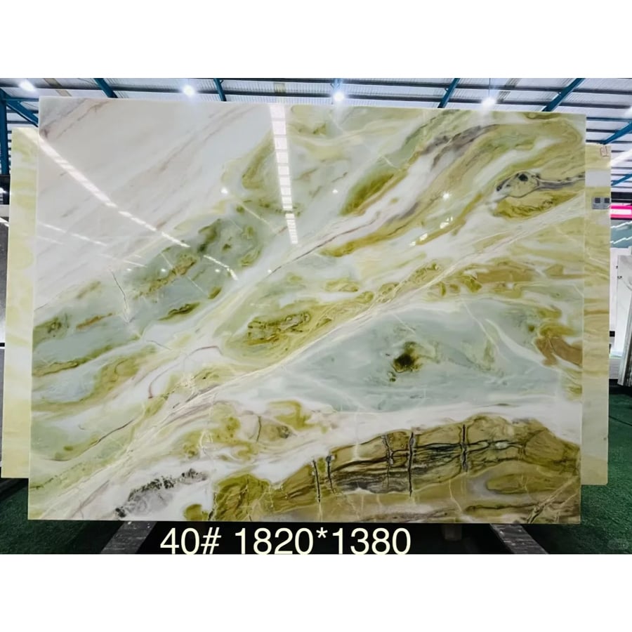 Dreaming Green Marble | Yunnan Natural Green Marble dengan Urat Putih Gading Bergelombang