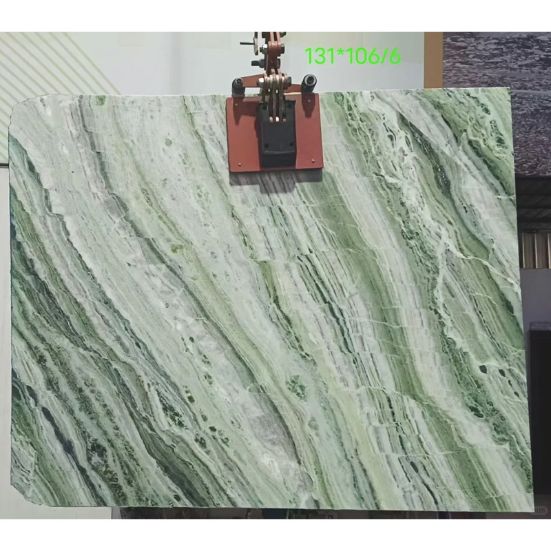 Lembaran Marmer Jade Shangri-La, Marmer Hijau Gelombang Alami untuk Dinding Fitur dan Meja Kerja Villa Mewah