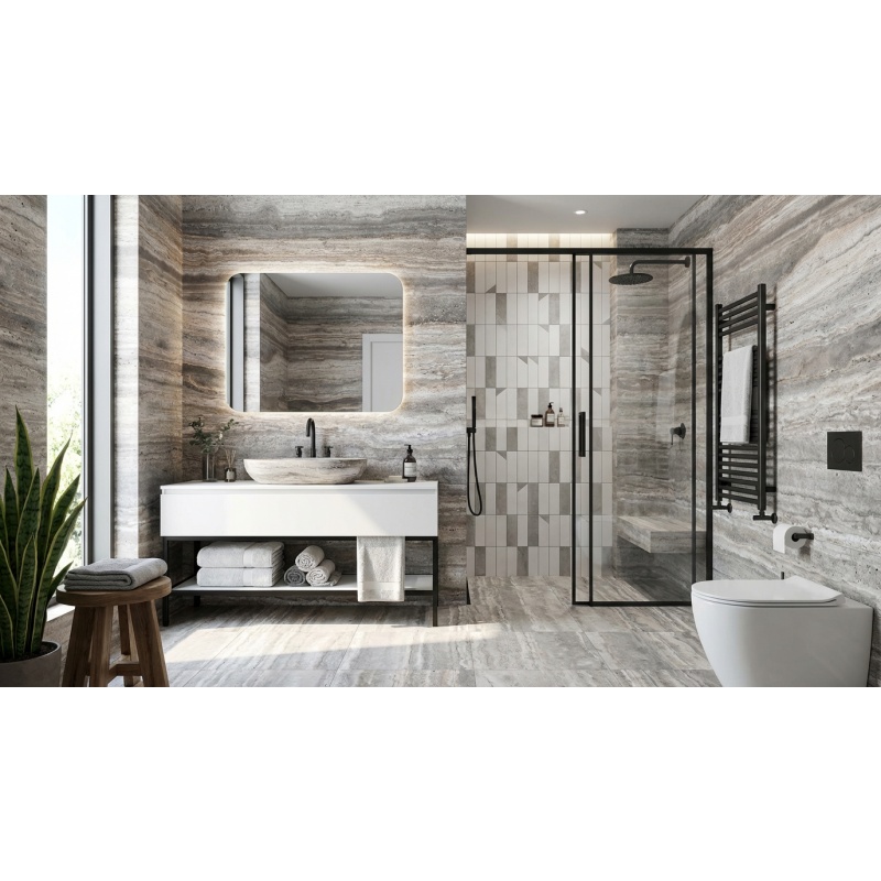 Natural Stone Luxury Elegant Sliver Travertine Slab for Vanity Kitchen Sink Countertop Wall Panel Floor Tiles Villa Staircase