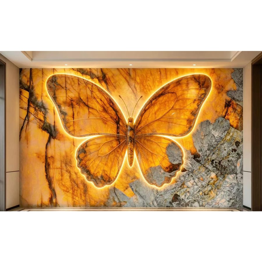PAIA STONE Patagonia Quartzite Slab Batu Alami Tembus Cahaya untuk Villa, Hotel, dan Dinding Istimewa dengan Pencahayaan dari Belakang
