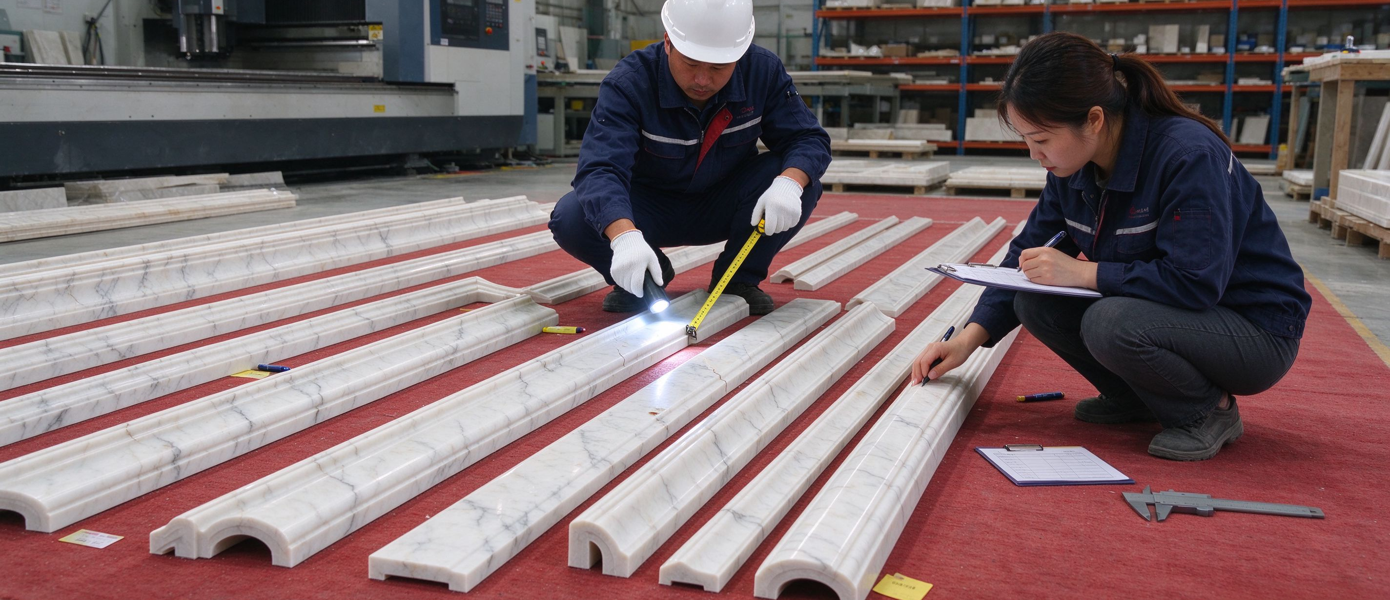 Stone moulding final quality check in workshop