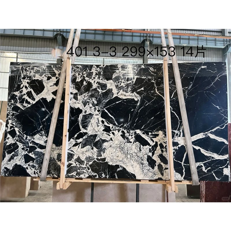 Noir Grand Antique Marble Slab | French Black Marble with Bold White Veins