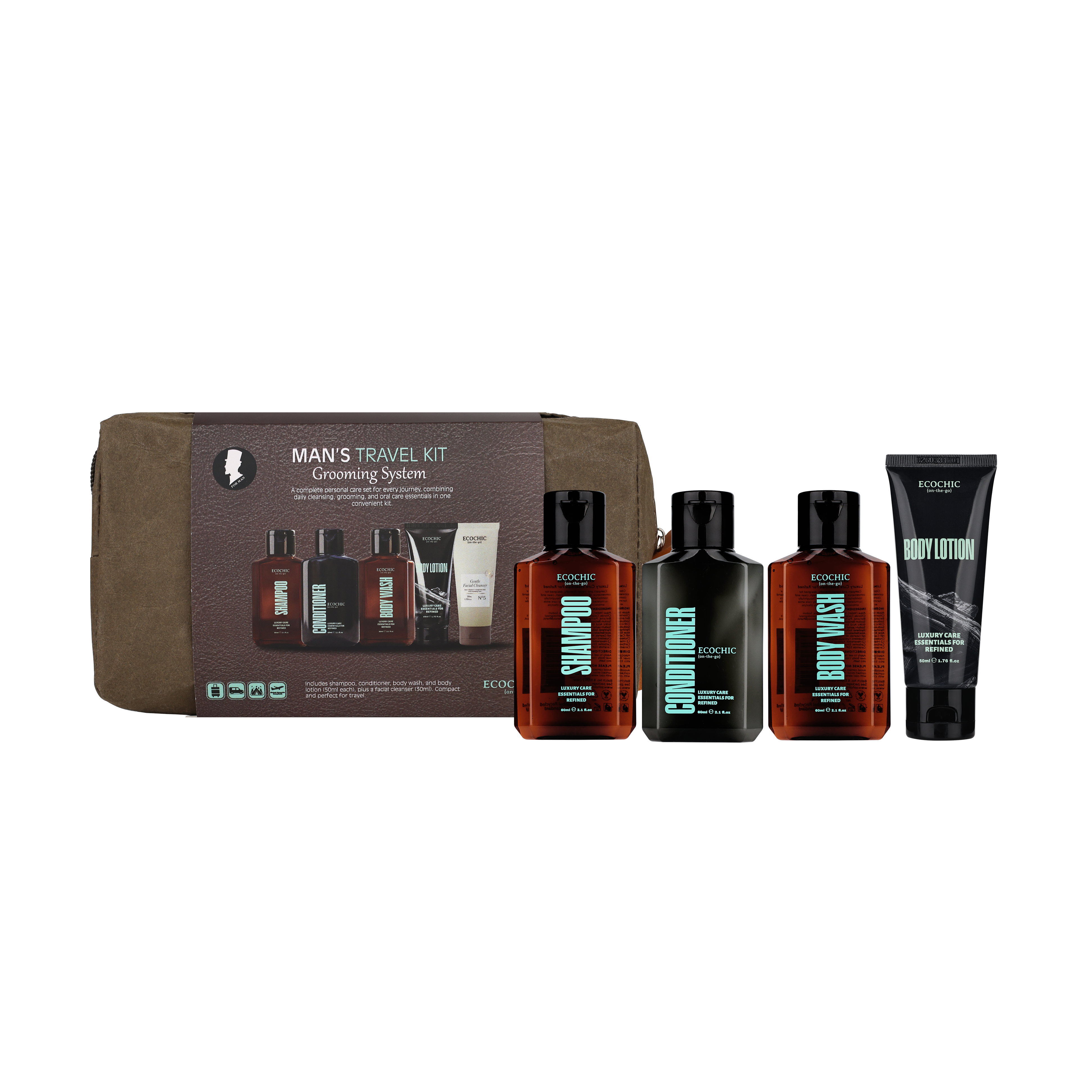 Men’s Travel Grooming Kit | All-in-One Hotel & Travel Personal Care Set | OEM Private Label Manufacturer